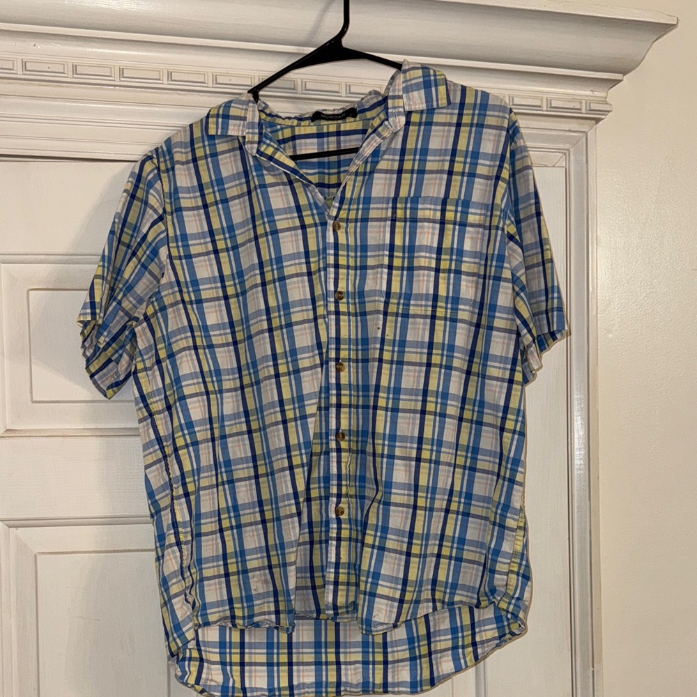 Casual Blue and White Plaid Men's Shirt